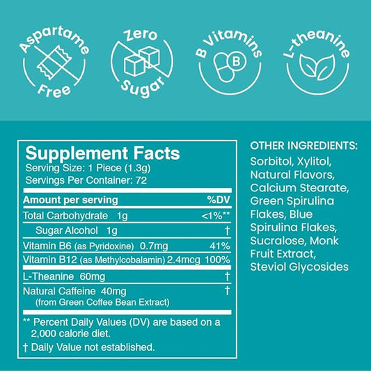 Neuro Energy & Focus Mints - Sugar Free Breath Mints with 80mg Natural Caffeine, B Vitamins & L-Theanine - Vegan Brain Supplement for Exercise, Study & Daily Focus - Wintergreen, 72 ct