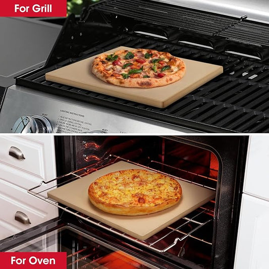 Unicook Pizza Stone for Oven and Grill, Square Baking Stone 12 Inch, Cordierite Cooking Oven Stone, Thermal Shock Resistant Pizza Pan for Pizza, Bread, Including Dough Scraper