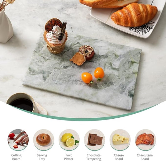 Koville Green Marble Cutting Board for Kitchen Countertop, 12" x 8" Real Marble Pastry Board Stone Slab Stone Cheese Boards for Home Decor, Bathroom Perfume Tray Candle Plate(Bianco Palomino)