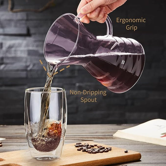 Unbreakable - Pour Over Coffee Maker with Permanent Stainless Filter 32 fl oz, Thickened Heat-Resistant Borosilicate Glass Dripper Coffee Brewer, Stovetop Safe, Pink