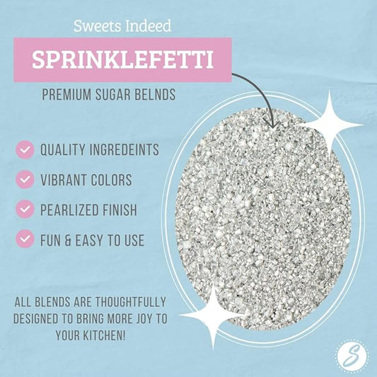 Sweets Indeed Sprinkles, Edible Sprinkle Sugar Mix, Perfect for Cake Decorations, Baking, Ice Cream, Cookies, Cupcake Topper, 5 ounces (Silver)