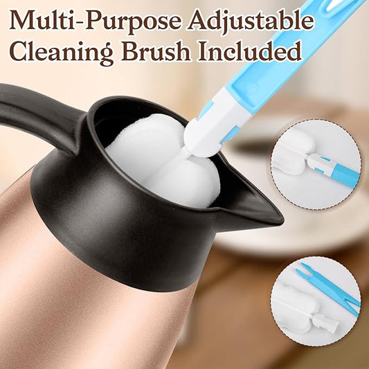 2 PCS 68 OZ Thermal Coffee Carafe, Insulated Stainless Steel Coffee Carafe Double Walled Vacuum Thermal Pot Flask with Brushes Thermos for Keeping Hot Coffee Tea Home and Office (Gold)