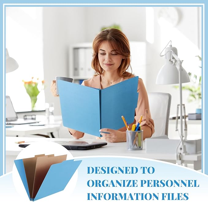 12 Pcs Classification Folders Letter Size, Back to School Supply for Teacher, Student, 2 Pocket Dividers Pressboard File Folder Bulk with 2 Fasteners, 2 in Expanding File Organizer (Blue)
