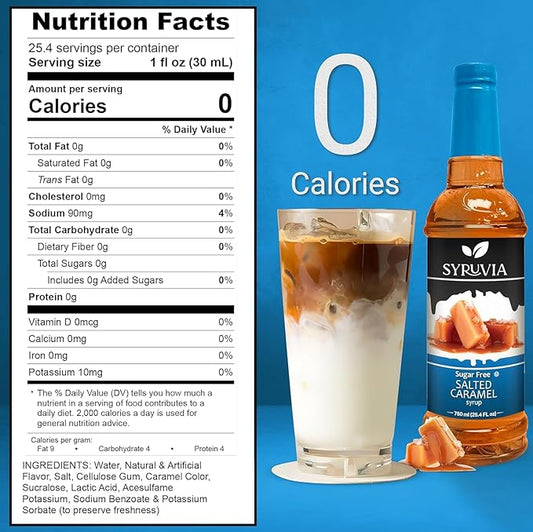Syruvia Sugar Free Coffee Syrup, Salted Caramel Flavored Syrup for Drinks, Lattes, and Desserts – 25.4 fl oz,