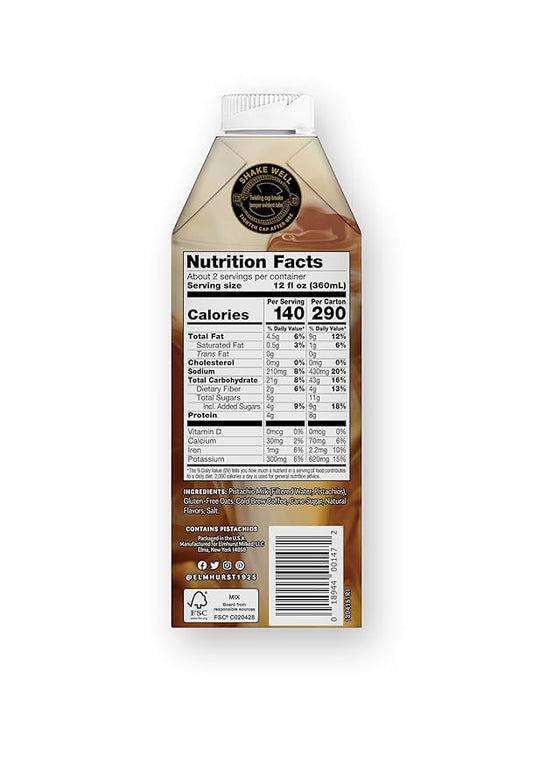 Elmhurst 1925 Pistachio Crème Latte – Plant-Based, Vegan, Dairy-Free Plant Milk Latte Made of Pistachio Milk, Cold Brew Premium Arabica with 95mg Caffeine & Sweet Cream Notes – 25.4oz (Pack of 6)