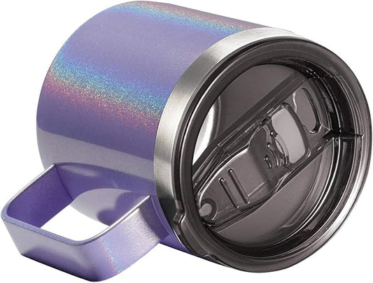 ALOUFEA 12oz Stainless Steel Insulated Coffee Mug with Handle, Double Wall Vacuum Travel Mug, Tumbler Cup with Sliding Lid, GLITTER LAVENDER