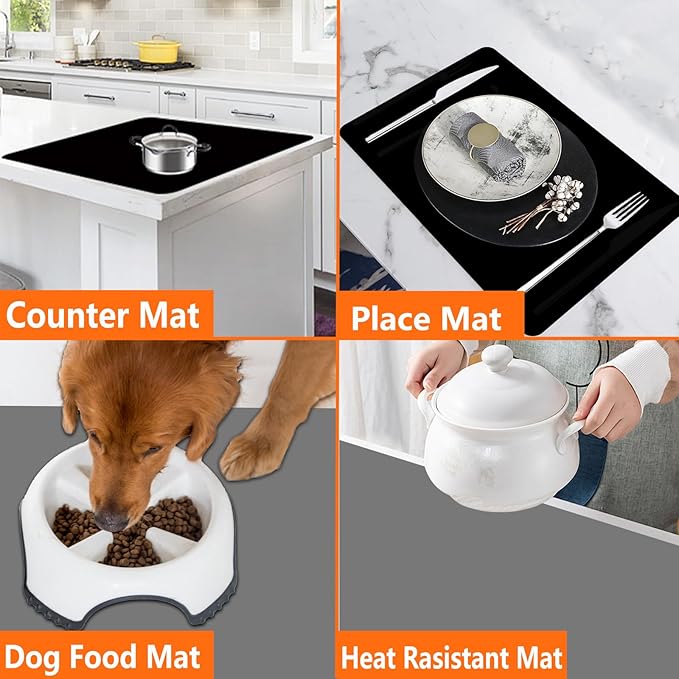 49.2''x15.7''(125cmx40cm) Extra Large Silicone Mat, Silicone Mats for Kitchen Countertop, Heat Resistant Mat Kitchen Island Countertop Protector, Waterproof Kitchen Counter Mats, Black
