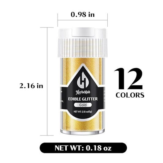 Edible Glitter for Cocktails - 12 Colors Herbeklab Luster Dust Edible Drink Glitter Food Grade Metallic Shimmer Powder Cake Sprinkles for Beverage Chocolate Candy, 5g/Bottle