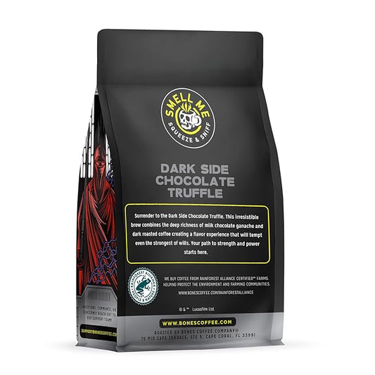 Bones Coffee Company Star Wars Dark Side, Chocolate Truffle Flavored Coffee, Medium Roast Low Acid Arabica Beans Compatible with Auto drip and French Press Coffee Maker, 12 Oz Ground