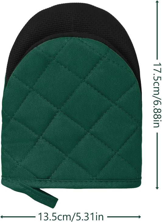1 Pair Short Oven Mitts, Heat Resistant Silicone Kitchen Mini Oven Mitts for 500 Degrees, Non-Slip Grip Surfaces and Hanging Loop Gloves, Baking Grilling Barbecue Microwave Machine Washable