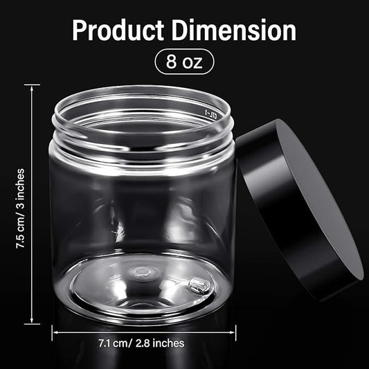 Patelai 4 Pieces Round Wide-mouth Leak Proof Plastic Container Jars with Lids for Travel Storage Makeup Beauty Products Face Creams Oils Salves Ointments DIY Making(8 Ounce,Black)
