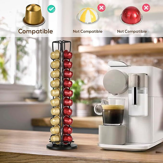 RECAPS Coffee Pod Holder Stand Compatible with Nespresso OriginalLine, Rotatable Coffee Capsules Carousel for 40 Pods, Space-Saving Countertop Storage Rack Organizer(Black)