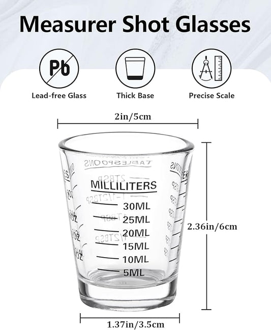 Shot Glasses Measuring Cup Set 4PACK Espresso Shot Glasses Liquid Heavy Glass 26-Incremental Measurement 1 OZ, 2 TBS, 6 TSP, 30 ML Kitchen Tools (Black)