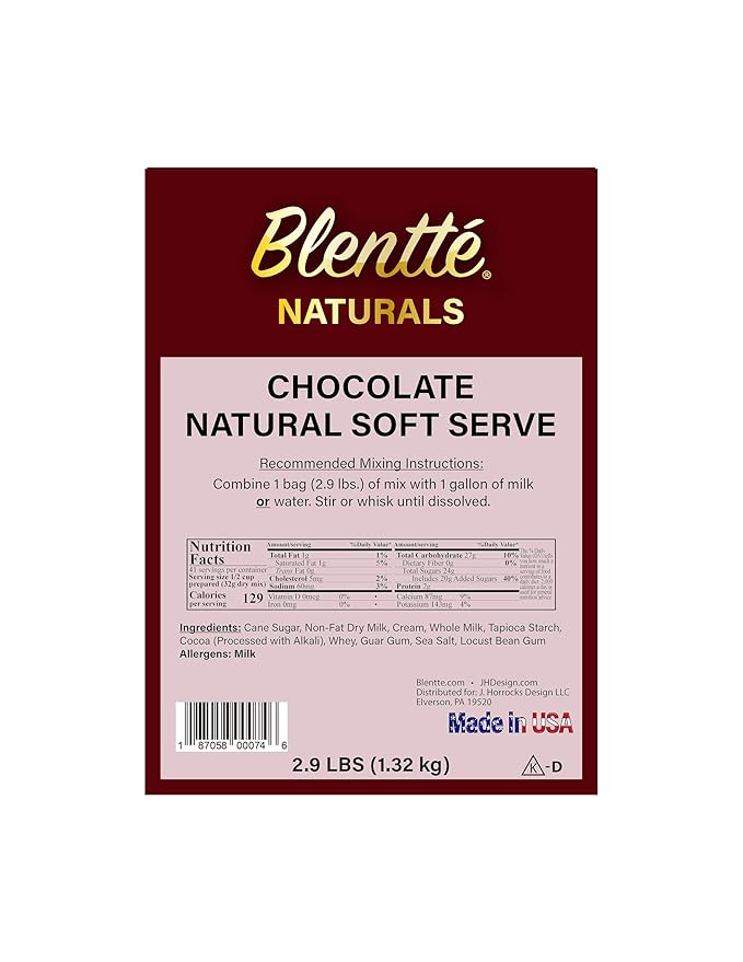 Blentte Soft Serve Ice Cream Mix - Natural Creamy Softserve Powder for Frozen Dessert Maker, Homemade Icecream, Gelato, or Yogurt - 4% Dairy Blend - Clean Label - Smooth Texture - Chocolate - 2.9 lbs