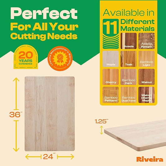 Riveira Maple Wood Cutting Board – Gourmet Maple Grandeur: 36 x 24 Wooden Cutting Board – Natural Wooden Cutting Boards For Kitchen Decorative – Innovative Juice Grooves Maple Wooden Chopping Board