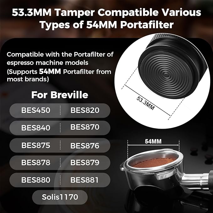 IKAPE 53MM Espresso Tamper, New Wooden Handle Design,Premium Barista Coffee Calibrated Tamper with Spring Loaded, 100% Stainless Steel Tamper Compatible with All 54MM Bottomless Portafilter