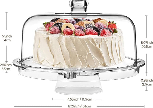 HBlife Cake Stand with Acrylic Dome Cover (12.2"), Multifunctional Serving Cookie Platter Punch Bowl and Cake Plate for Dessert Table Display for Parties (6 Uses)