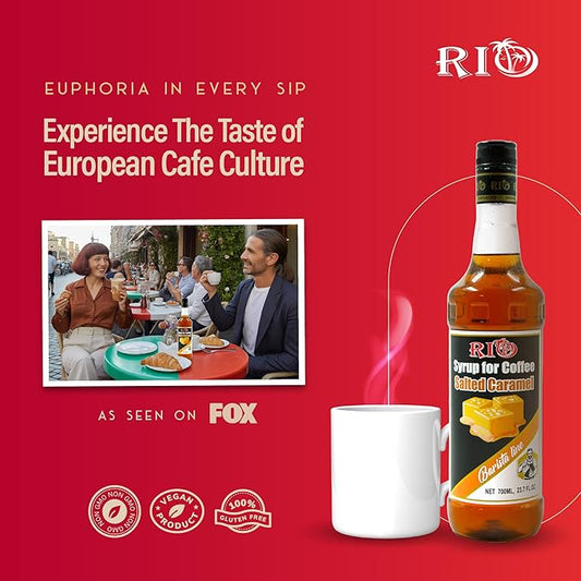RIO Salted Caramel Coffee Syrup, Perfect for Hot or Iced Drinks & Desserts, Sweet & Salty Flavoring Sweetened with Pure Cane Sugar, Barista-Grade Flavor Syrups for Coffee Drinks at Home & Work - 700ml