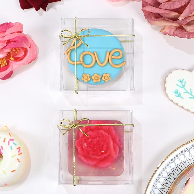 RomanticBaking 3.25" X 3.25" X 1.5" 30pcs Clear Homemade Treat Boxes for Cookies, Soap, Chocolate, Macarons,Truffle, Brownie