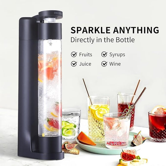 Sparkling Water Machine Soda Maker Beverage Drink Dispenser for Home, Soda Streaming Maker with 2 BPA Free Bottles(1L), Seltzer Fizzy Water Maker Compatible with Screw-in 60L CO2 (NOT Included), Black