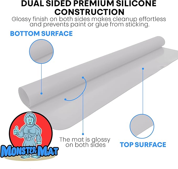 Extra Large Silicone Craft Mat 48x24 Inch โ Heat Resistant Table Protector, Non-Slip Surface for Painting, DIY, Clay, Bakin, Easy Clean, Rolls Up โ Use as Floor or Cutting Mat by MonsterMat