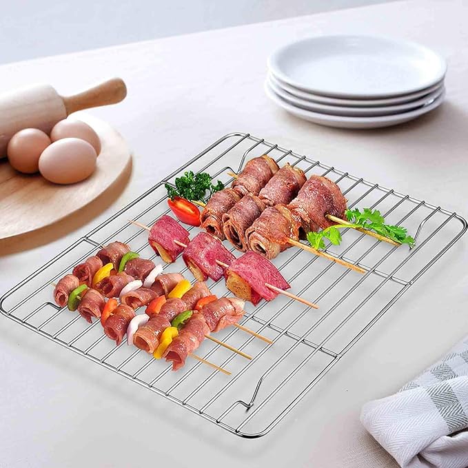 TeamFar Toaster Oven Pan Tray with Cooling Rack, Stainless Steel Toaster Ovenware Pan, Compact 8''x10''x1'', Healthy & Non Toxic, Rust Free & Easy Clean - Dishwasher Safe