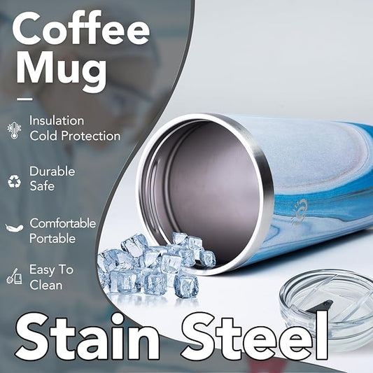 Insulated Coffee Mug with Lid, Reusable Stainless Steel Travel Coffee Cup, 16 Oz Double Wall Vacuum Spill Proof Tumbler Cups for Men and Women Hot & Cold Drinks(Aurora)