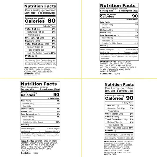 4 Pack Krunchy Melts Original Meringue Cookies | Fantastic Four 4-Pack | Vanilla, Birthday Cake, Cotton Candy, Chocolate Chip | Only 80-90 Calories Per Serving | Low Fat/Fat Free, Gluten Free, Dairy Free (4 Oz)