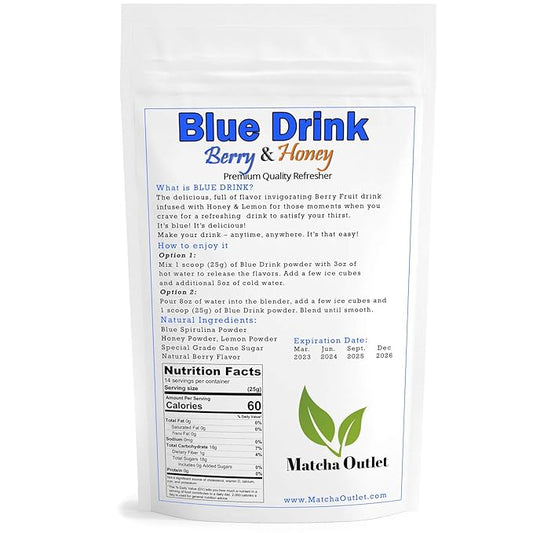 Blue Drink Spirulina Powder, Berry & Honey Refresher 12oz Blue Drink Mix Natural Food Colorant Perfect for Ice Mix Yogurts Baked Treats Loaded Tea Bubble Tea