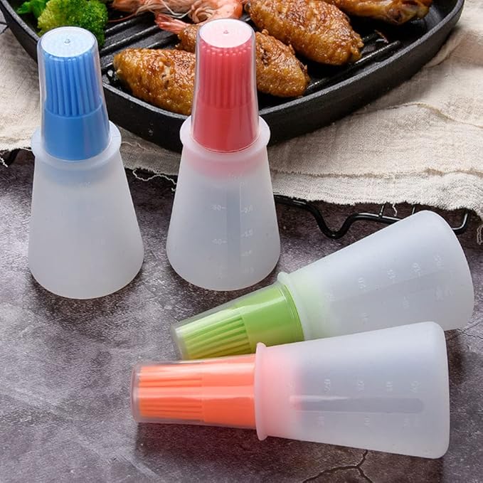 Silicone Oil bottle brush,BBQ/Pastry Basting Brushes,Silicone Cooking Grill Barbecue Baking Pastry Oil/Honey/Sauce Bottle Brush (4 PCS,red)