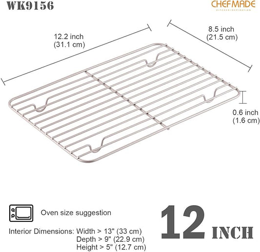 CHEFMADE Baking and Cooling Rack, 12.2-Inch Non-Stick Rectangle Wire Rack for Oven Baking (Champagne Gold)