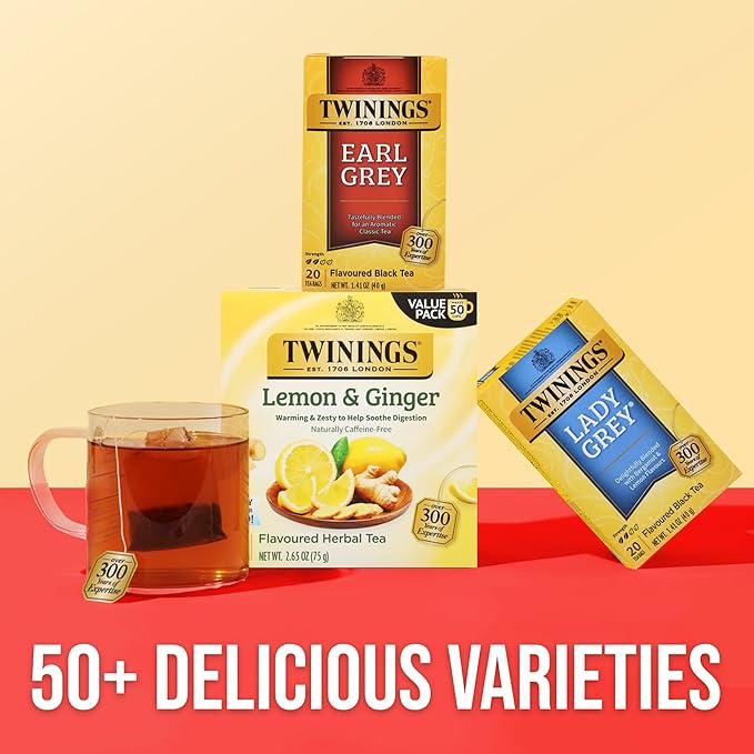 Twinings Earl Grey Black Tea Individually Wrapped Bags, 20 Count (Pack of 6), Flavoured with Citrus and Bergamot, Caffeinated, Enjoy Hot or Iced, 120 Teabags