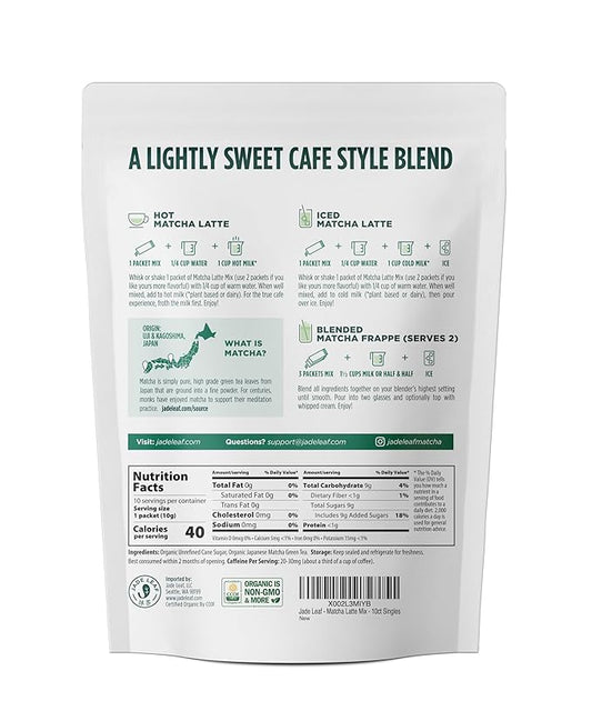 Jade Leaf Matcha Organic Premium Ceremonial Grade Matcha Green Tea Powder - Japanese - Culinary, Ingredient, Ceremonial Barista Teahouse, Latte, Collagen, 0.35 Ounce (Pack of 10), Matcha Latte