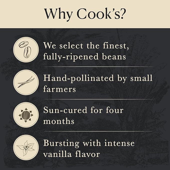 Cook's, Alcohol Free Pure Vanilla, for Cooking, Baking, Desserts, Madagascar Pure Vanilla, 4oz