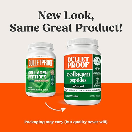 Bulletproof Unflavored Collagen Peptides Powder, 42.3 Ounces, Grass-Fed Collagen Protein and Amino Acids for Skin, Bones and Joints, Packaging May Vary