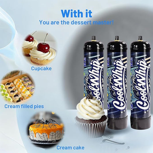Whipped Cream Charger 740G Whip Cream Charger Cartridges Whip Cream Charger Cylinder Food Grade Original Flavor (Nozzle Included) 3-Pack