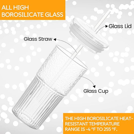 Glass Cups With Lids and Glass Straws,20 OZ High Borosilicate Glass Tumbler Iced Coffee Water Smoothie…