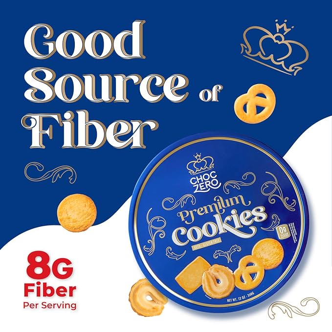 ChocZero Keto Butter Cookies - Sugar Free Danish Shortbread Gift - Gluten Free, Low Carb (1 tin, 12 oz) (Pack of 2)