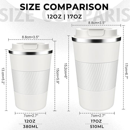 Insulated Coffee Tumbler 12 oz, Stainless Steel Coffee Mug with Lids, Travel Coffee Mug Leak Proof, Double Wall Vacuum Insulated Reusable Coffee Cup, Keep Drinks Hot and Cold (White, 12 Ounces)