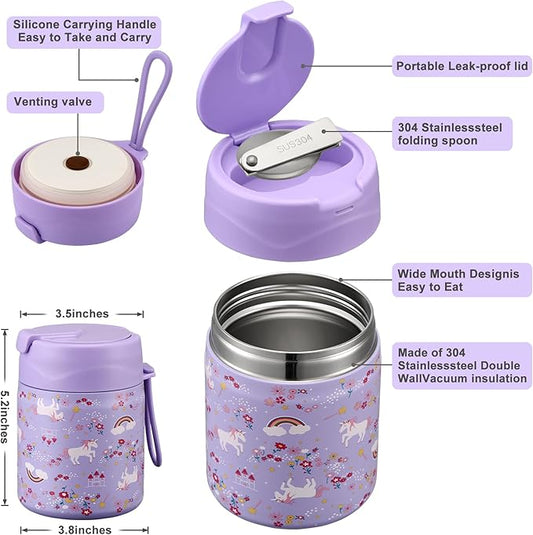 17oz Soup Thermo for Hot Food Kids,Insulated Food Jar with Spoon,Thermo Hot Food Lunch Container,Wide Mouth Leakproof Stainless Steel Lunch Box for School-Horse