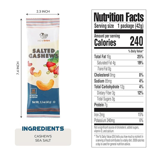 NEWBAM Lightly Salted Cashews Individual Packs - 12 Cashew Snack Packs Roasted Nuts (1.5oz Each) – Keto, Vegan, Gluten-Free - Healthy Snacks for Trail Mix, Office, or Party - Zero Sugar