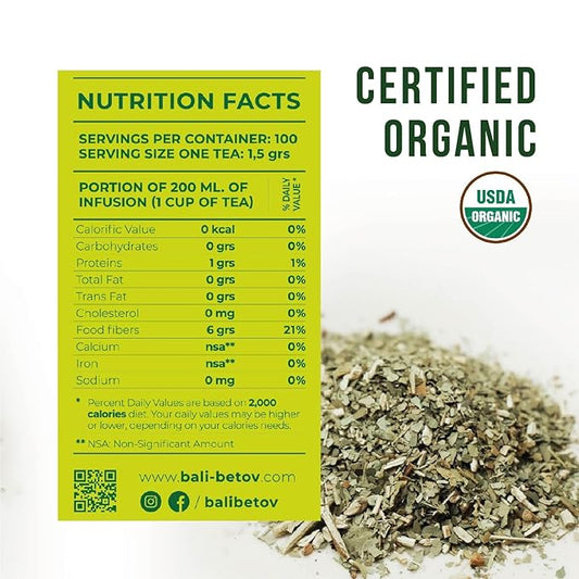 100 Unsmoked Organic Yerba Mate Tea Bags, Organic Yerba Mate Tea, Alternative to Tea, Coffee and Energy Drinks (100 Tea Bags (1 Pack))