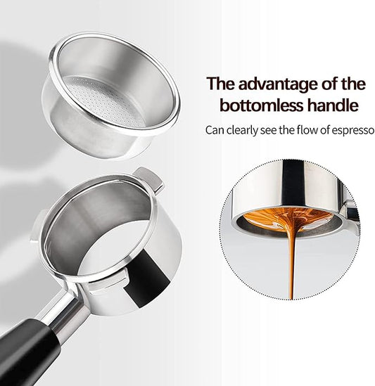 51mm 3 Ears Bottomless Portafilter for Delonghi Dedica EC680/EC685/EC785/EC820/EC850/EC860 SMEG Espresso Coffee Machine, Stainless Steel Basket Included ABS Handle Black