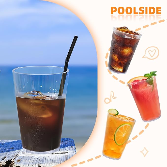 32 OZ Large Plastic Cups Reusable,Clear Unbreakable Iced Tea Tumblers, Set of 6 Stackable Drinking Cups for Poolside Party Home Travel BPA-free Top-rack Dishwasher Safe,Freezer Safe