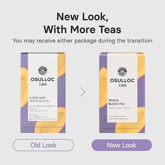 OSULLOC Peach Black Tea (Tropical Mango & Peach Flavor), Fruit tea Blend, Premium Teabags from Jeju Island, 20 count