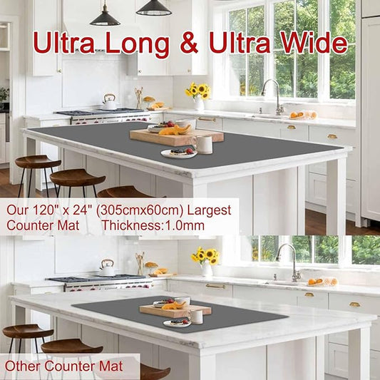 Largest Silicone Mats for Kitchen Counter, 120" x 24" Extra Large Heat Resistant Counter Mat, Kitchen Island Waterproof Thicken Non-slip Countertop Protector Mat, Multipurpose Mats, Black