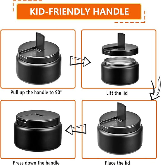 13.5oz Kids Jar for Hot Food, Insulated Vacuum Food Jar with Buckle Lid, Stainless Steel Wide Mouth Leak Proof Insulated Lunch Container for School Picnic Travel, Black