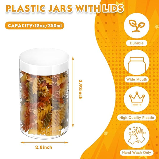 Patelai 4 Pieces Round Wide-mouth Leak Proof Plastic Container Jars with Lids for Travel Storage Makeup Beauty Products Face Creams Oils Salves Ointments DIY Making(12 Ounce,White)