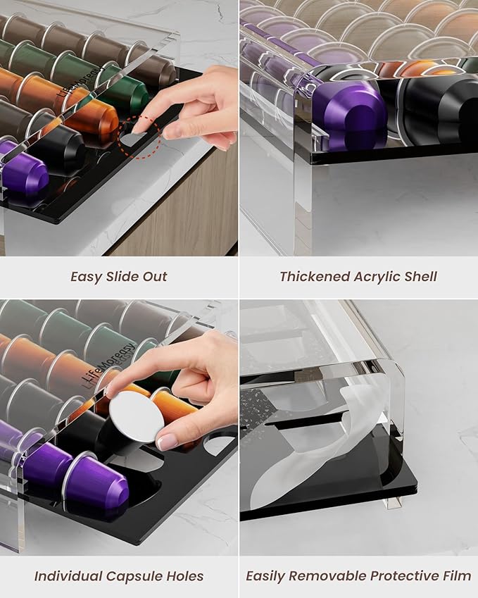 Storage Drawer for Nespresso Original Line, Coffee Pod Holder for Counter Acrylic Coffee Capsule Organizer - 40 Pods