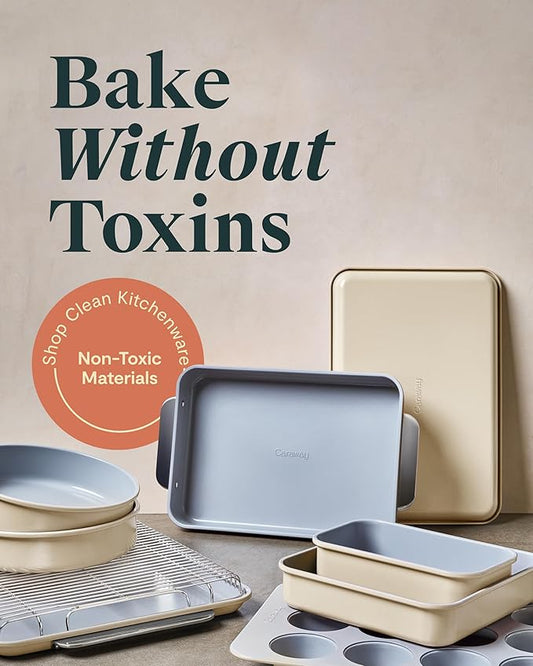 Caraway Nonstick Ceramic Bakeware Set (11 Pieces) - Baking Sheets, Assorted Baking Pans, Cooling Rack, & Storage - Aluminized Steel Body - Non Toxic, PTFE & PFOA Free - Slate